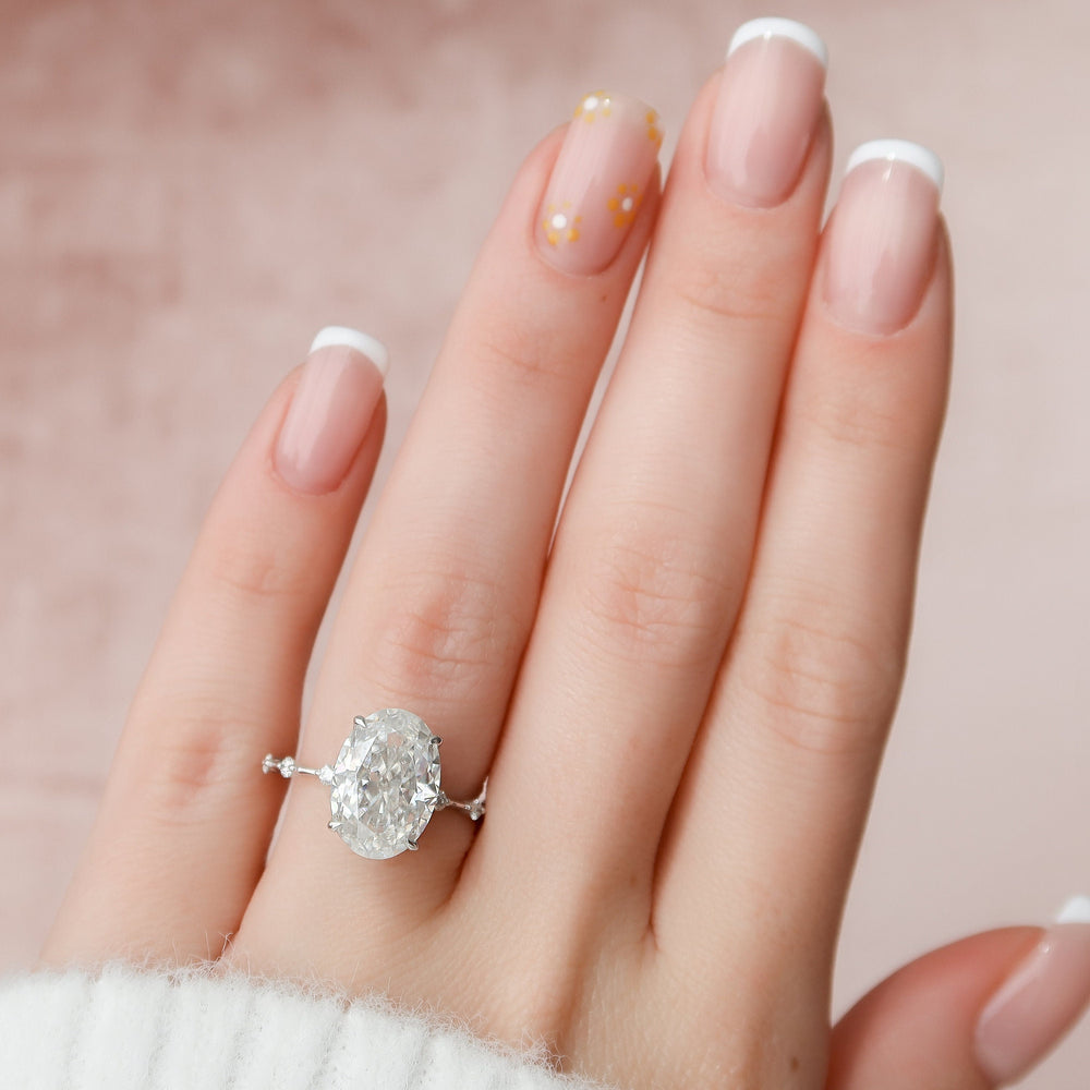 5.0 CT Oval Dainty Style Pave Moissanite Engagement Ring - crownmoissanite