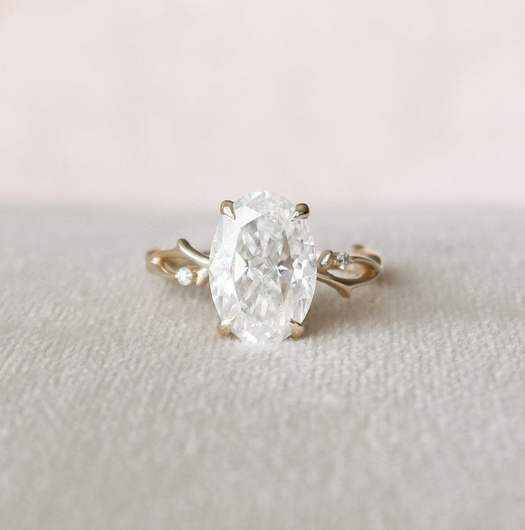 4.0 CT Oval Cut Twig Style Moissanite Engagement Ring - crownmoissanite