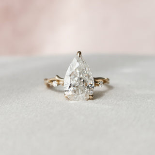 2.5 CT Pear Cut Solitaire & Twig Pave Moissanite Engagement Ring - crownmoissanite