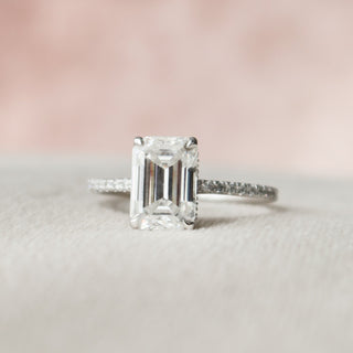 3.0 CT Emerald Cut Hidden Halo & Pave Moissanite Engagement Ring - crownmoissanite