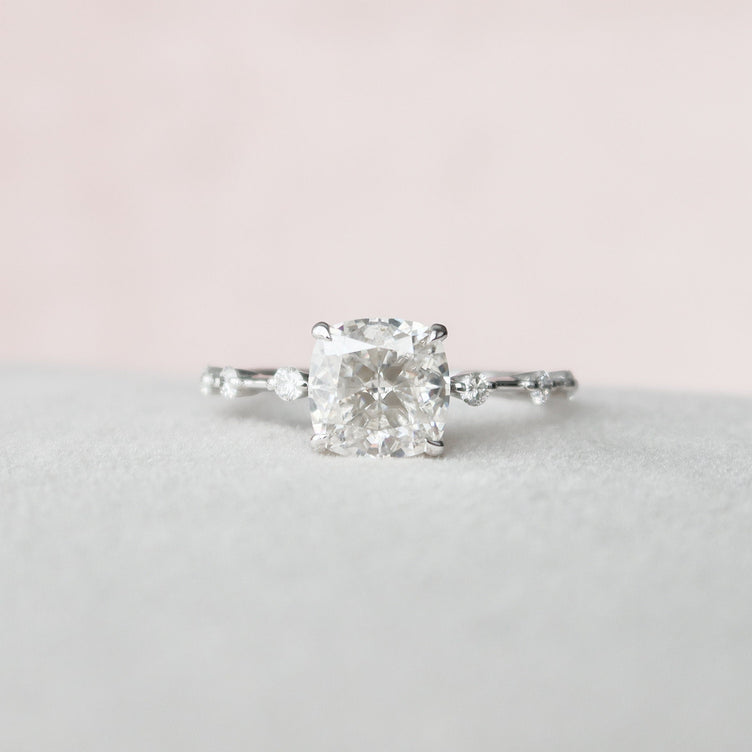 2.0 CT Cushion Dainty Pave Moissanite Engagement Ring - crownmoissanite