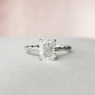 2.0 CT Cushion Twisted Band & Hidden Halo Moissanite Engagement Ring - crownmoissanite