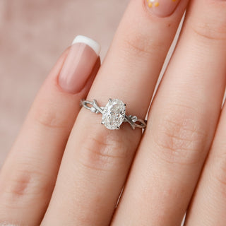 1.0 CT Oval Cut Solitaire & Twig Pave Moissanite Engagement Ring - crownmoissanite