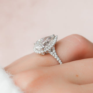 3.0 CT Pear Halo & Split Shank Moissanite Engagement Ring - crownmoissanite