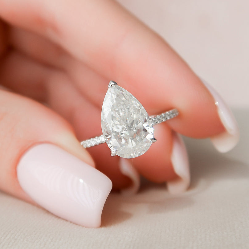 3.0 CT Pear Hidden Halo & Pave Moissanite Engagement Ring - crownmoissanite