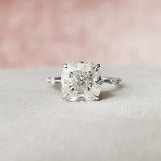 5.0 CT Cushion Dainty Pave Setting Moissanite Engagement Ring - crownmoissanite