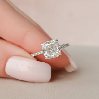 2.5 CT Cushion Pave & Hidden Halo Setting Moissanite Engagement Ring - crownmoissanite