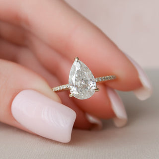 1.50 - 3.50 CT Pear Cut Pave & Hidden Halo Setting Moissanite Engagement Ring - crownmoissanite