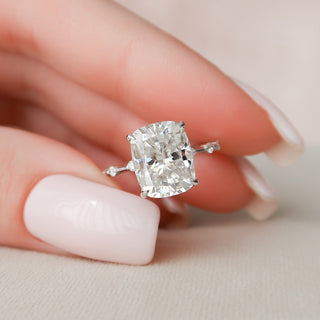 5.0 CT Cushion Solitaire & Dainty Pave Moissanite Engagement Ring - crownmoissanite