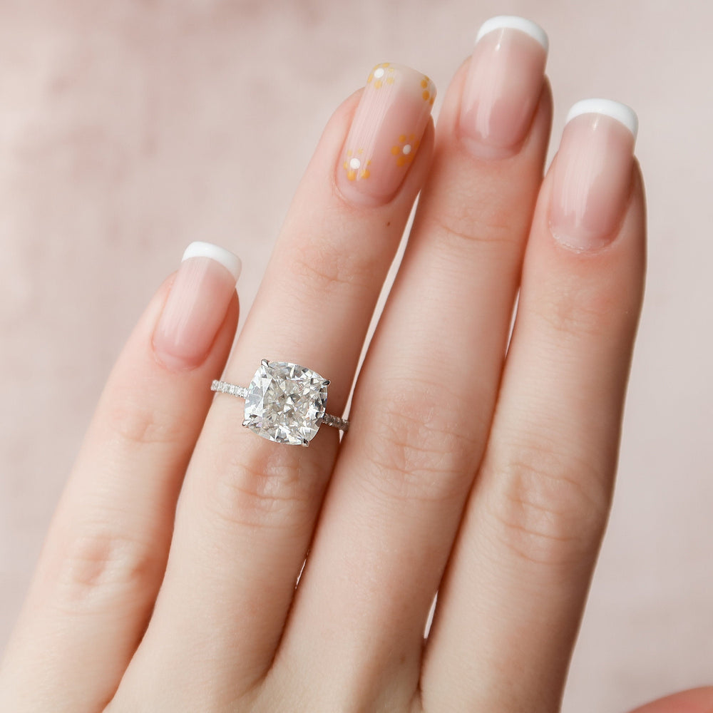 4.5 CT Cushion Hidden Halo & Pave Moissanite Engagement Ring - crownmoissanite