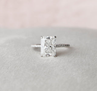 3.5 CT Radiant Solitaire & Pave Moissanite Engagement Ring - crownmoissanite