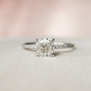 1.0 CT Cushion Hidden Halo & Pave Setting Moissanite Engagement Ring - crownmoissanite