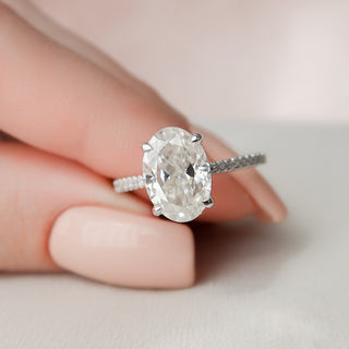 3.0 CT Oval Pave & Hidden Halo Setting Moissanite Engagement Ring - crownmoissanite