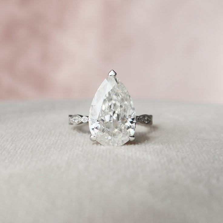 4.5 CT Pear Milgrain Pave Vintage Style Moissanite Engagement Ring - crownmoissanite