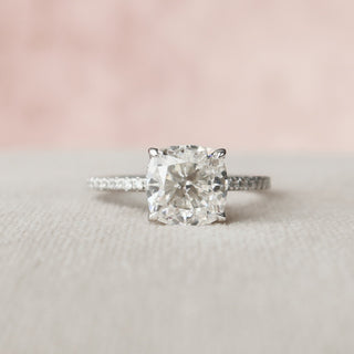 2.5 CT Cushion Pave & Hidden Halo Setting Moissanite Engagement Ring - crownmoissanite