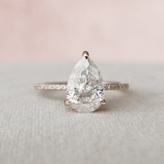 1.50 - 3.50 CT Pear Cut Pave & Hidden Halo Setting Moissanite Engagement Ring - crownmoissanite