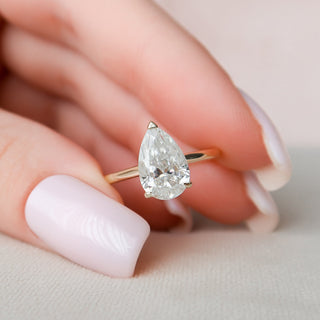 2.0 CT Pear Solitaire & Hidden Halo Style Moissanite Engagement Ring - crownmoissanite