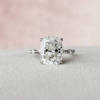 5.0 CT Cushion Solitaire & Dainty Pave Moissanite Engagement Ring - crownmoissanite