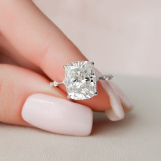 5.0 CT Cushion Solitaire & Dainty Pave Moissanite Engagement Ring - crownmoissanite