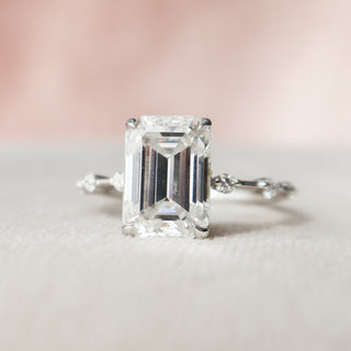 3.0 CT Emerald Cut Dainty Style Pave Moissanite Engagement Ring - crownmoissanite