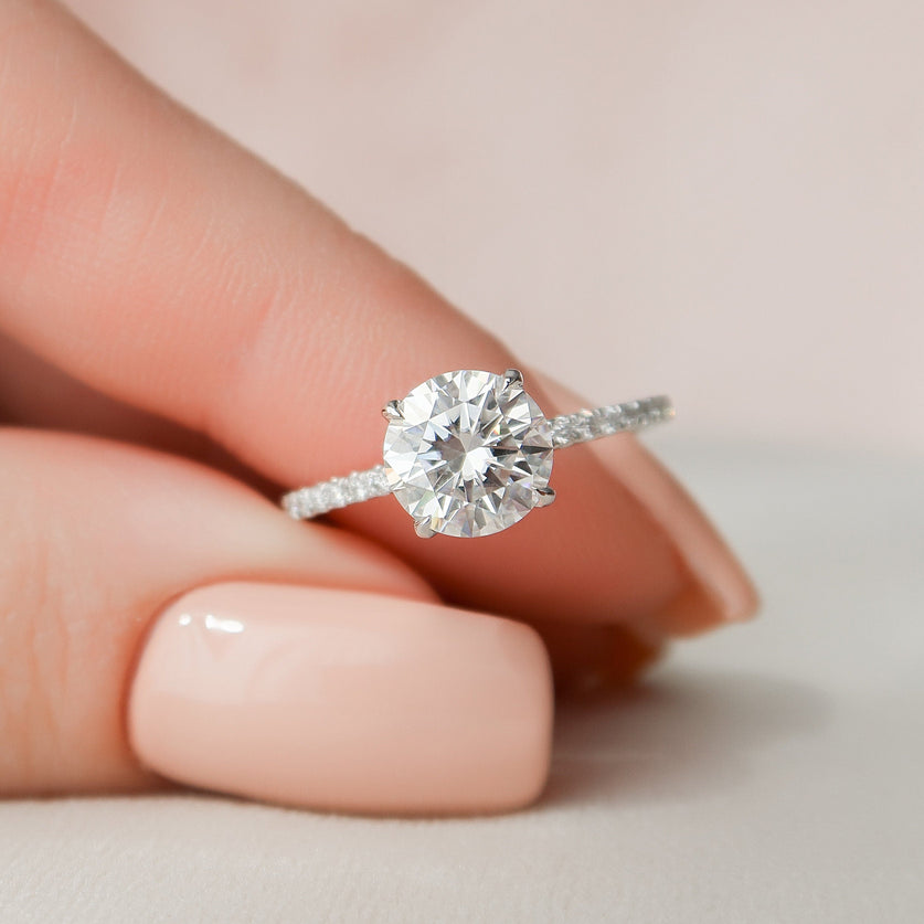 1.5 CT Round Shaped Moissanite Hidden Halo Engagement Ring - crownmoissanite