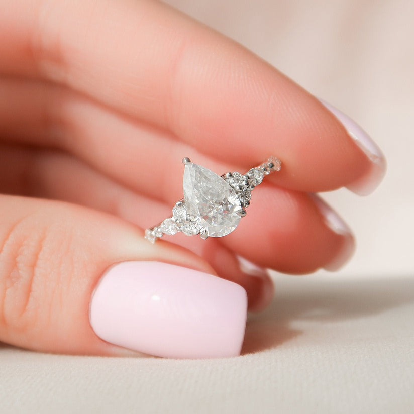 1.50 CT Pear Cluster Moissanite Engagement Ring - crownmoissanite