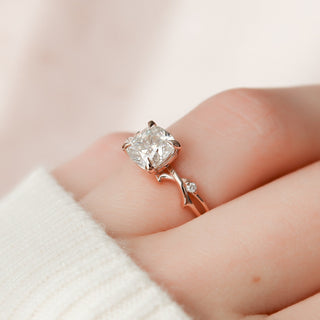 1.50 CT Cushion Twig Style Moissanite Engagement Ring - crownmoissanite