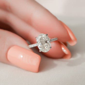 1.0 - 2.50 CT Oval Cut Hidden Halo Moissanite Engagement Ring - crownmoissanite