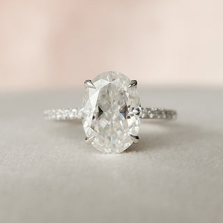 2.5 CT Oval Hidden Halo & Pave Setting Moissanite Engagement Ring - crownmoissanite