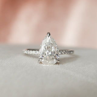 1.50 CT Pear Shaped Moissanite Hidden Halo Engagement Ring - crownmoissanite