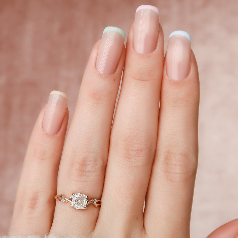 1.0 CT Cushion Solitaire & Twig Setting Moissanite Engagement Ring - crownmoissanite