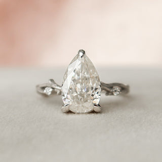 2.0 CT Pear Cut Twig Pave Style Moissanite Engagement Ring - crownmoissanite