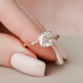 2.0 CT Cushion Twig Style Moissanite Engagement Ring - crownmoissanite