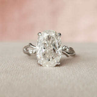 3.5 CT Oval Cut Solitaire & Twig Pave Moissanite Engagement Ring - crownmoissanite