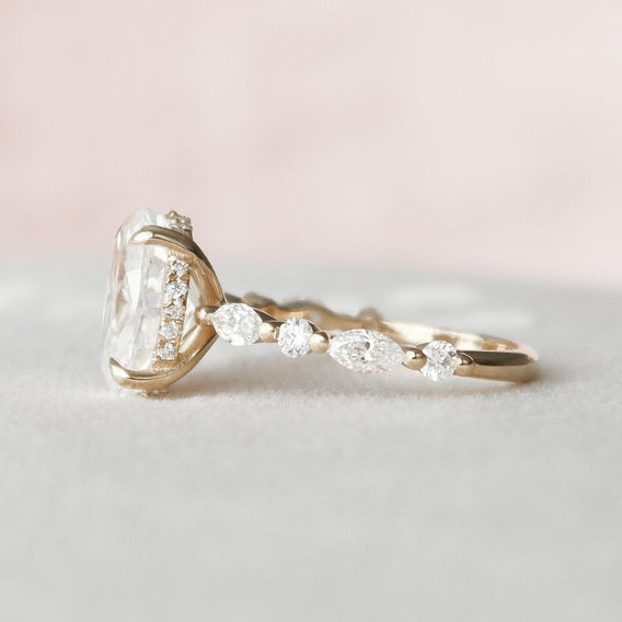 2.0 CT Oval Pave Hidden Halo Moissanite Engagement Ring - crownmoissanite