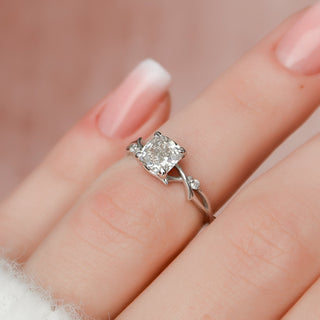 1.0 CT Cushion Solitaire & Twig Setting Moissanite Engagement Ring - crownmoissanite