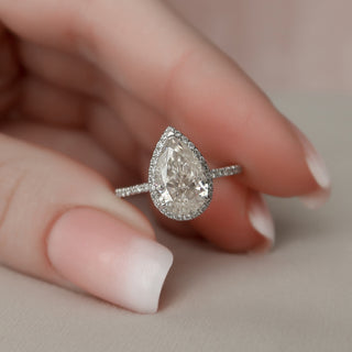 2.0 CT Pear Cut Halo & Pave Setting Moissanite Engagement Ring - crownmoissanite