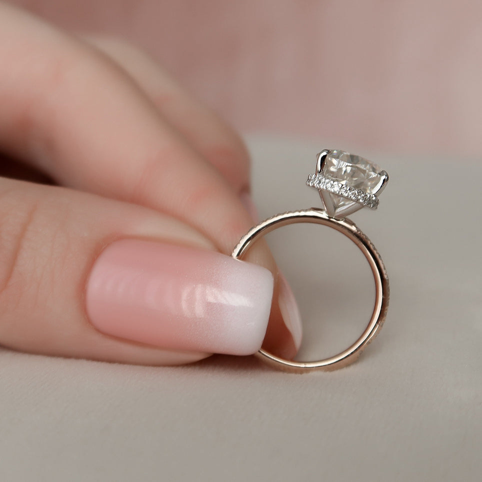 3.5 CT Pear Hidden Halo & Pave Setting Moissanite Engagement Ring - crownmoissanite