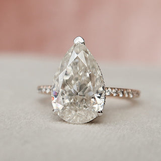 3.5 CT Pear Hidden Halo & Pave Setting Moissanite Engagement Ring - crownmoissanite