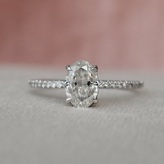 1.0 CT Oval Shaped Moissanite Hidden Halo Engagement Ring - crownmoissanite
