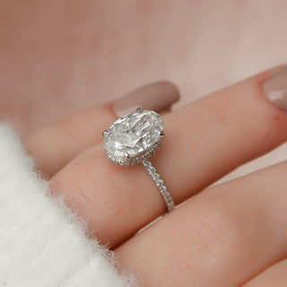 3.0 CT Oval Pave Setting & Hidden Halo Moissanite Engagement Ring - crownmoissanite