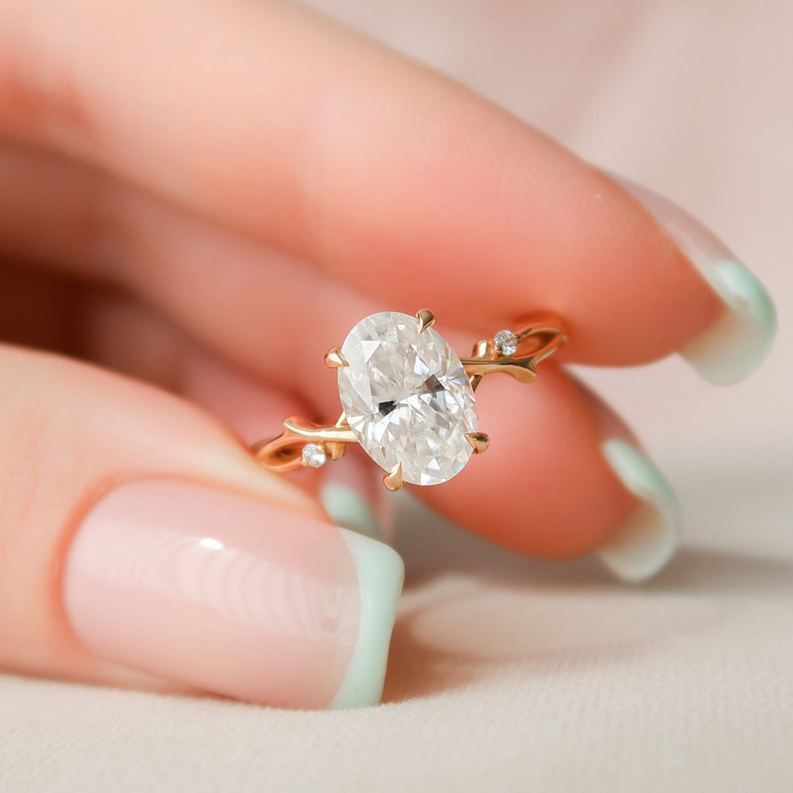 2.0 CT Oval Shaped Moissanite Twig Style Engagement Ring - crownmoissanite