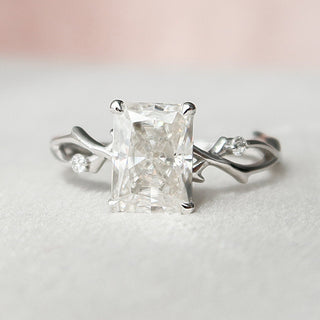 2.0 CT Radiant Solitaire & Twig Pave Moissanite Engagement Ring - crownmoissanite