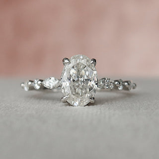 1.5 CT Oval Hidden Halo Pave Moissanite Engagement Ring - crownmoissanite