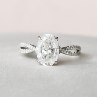 3.0 CT Oval Cut Solitaire & Cross Over Pave Moissanite Engagement Ring - crownmoissanite