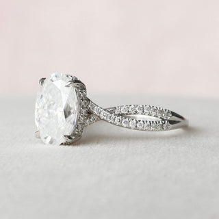 3.0 CT Oval Cut Solitaire & Cross Over Pave Moissanite Engagement Ring - crownmoissanite