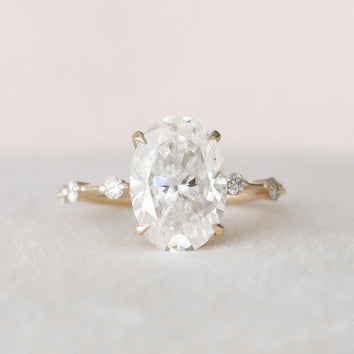 3.0 CT Oval Cut Dainty Pave Setting Moissanite Engagement Ring - crownmoissanite