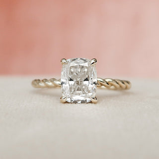 2.0 CT Cushion Twisted Band & Hidden Halo Moissanite Engagement Ring - crownmoissanite