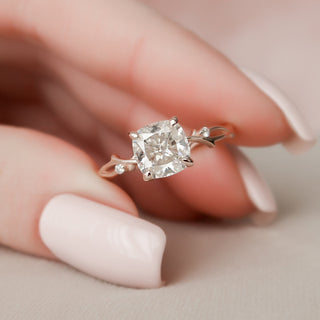 2.0 CT Cushion Twig Style Moissanite Engagement Ring - crownmoissanite