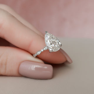 3.0 CT Pear Solitaire Milgrain Pave Moissanite Engagement Ring - crownmoissanite